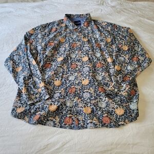 Tommy Bahama Floral Shirt size XXL Cotton Silk Blend Button Down Navy Coral